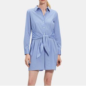NWT Theory Tie Waist Romper- Long sleeve collared button jumpsuit-Stretch cotton